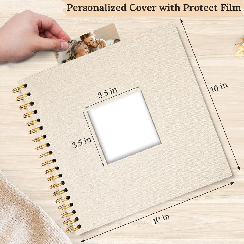 Hiwhy Scrapbook Photo Album Linen Cover, 10 x 10 Inch Hardcover Kraft White Pages Memory Book, for Travel Wedding Guest Book Christmas Baby Shower (40 Sheets/ 80 Pages,Beige) - Image 2